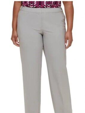 NWT Calvin Klein Women's 16 Dress Pants Ash Gray Mid-Rise Stretch Straight Leg